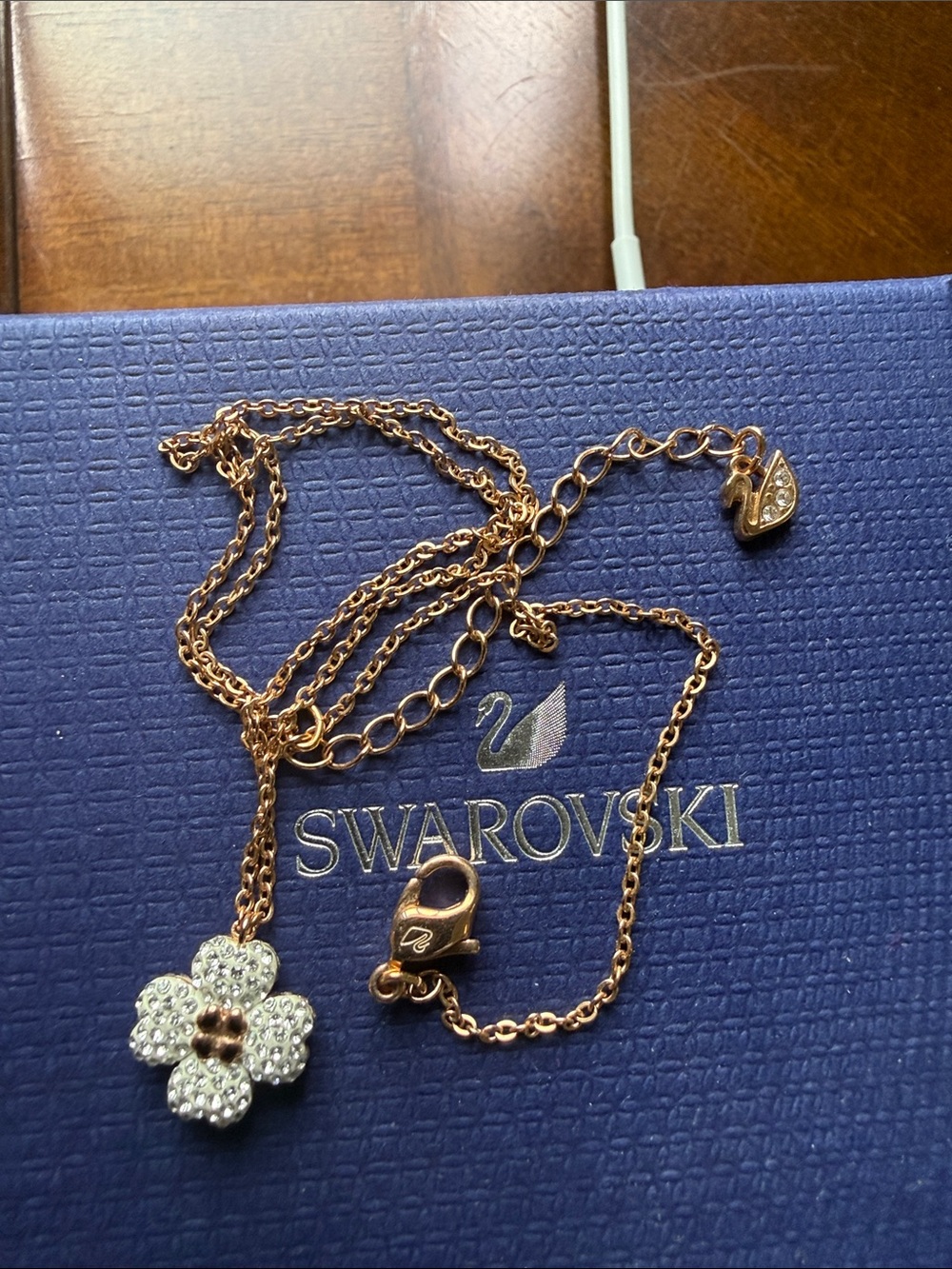 Swarovski Rose Gold Necklace with White Crystal Flower Pendant